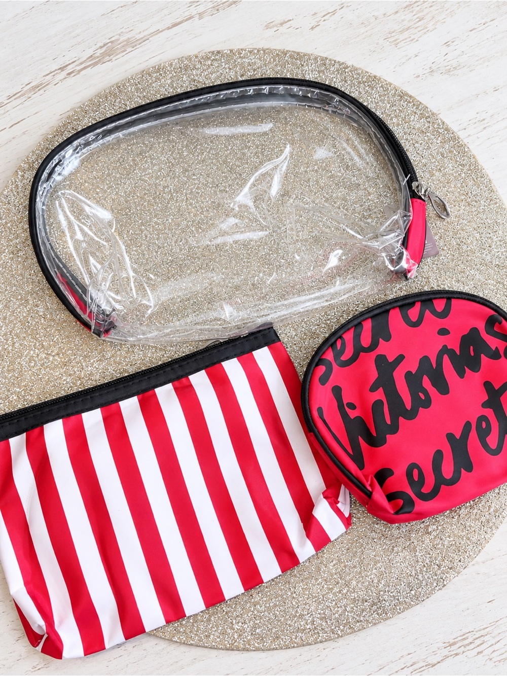 Pink, Red & Clear Travel Cosmetic Bag Set